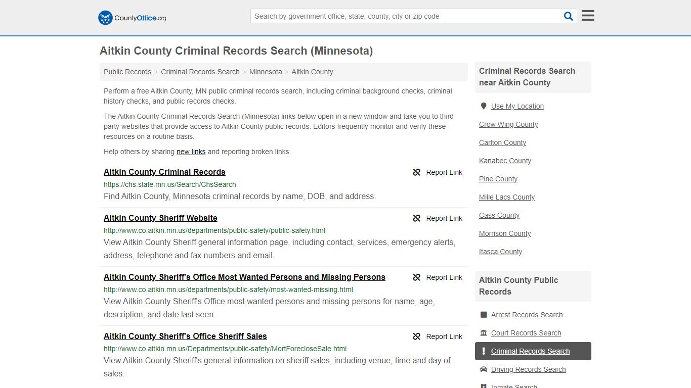 Criminal Records Search - Aitkin County, MN (Arrests ...